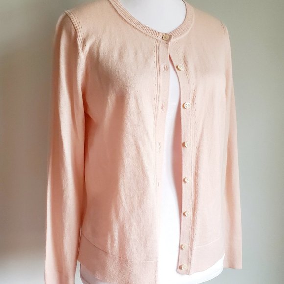 Cashmere Button Down Knit Sweater Cardigan Pale Pink Soft Cozy Office - Picture 1 of 10